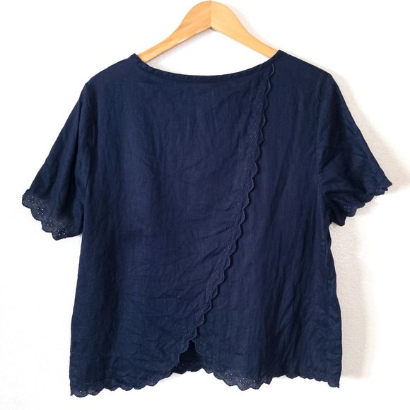 Ann Taylor Navy Linen Top - sz 14 - Picture 8 of 12